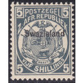 SWAZILAND 1889 SACC7 5/- SLATE-BLUE UM CV R9000 (R4500x2)