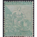 Cape of Good Hope 1864-77 SACC21b 1/- BLUE-GREEN WATERMARK CROWN CC -MM CV R6500