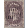 CEYLON - 1859 SG6 6d PURPLE BROWN - SUPERB USED - CV £140(2017)
