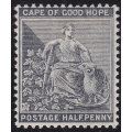 Cape of Good Hope 1876 SACC23 ½d DARK GREY-BLACK (WM CROWN CC) MM - CV R700