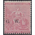 Griqualand West : 1877 SACC2 1d PALE CARMINE-RED MM CV R20000(BPA CERT)
