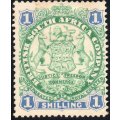 BSAC / Rhodesia : SG35(DOT TO RIGHT OF TAIL) 1/- GREEN & BLUE MM CV £27(2017)