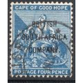 BSAC / Rhodesia 1896 SG62 4d Blue VFU CV £26(2017)