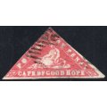 Cape of Good Hope 1861 SACC9a 1d CARMINE WOODBLOCK - FINE USED - CV R140000