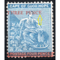 Cape of Good Hope 1879 : SACC29 : 3d on 4d BLUE - MM - CV R4500