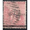 Cape of Good Hope 1882 SACC42a ½d on 3d Deep Claret with``p`` in ``penny`` omitted- RARE - CV R20000