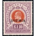 NATAL 1908 SACC138s £1.10 ORANGE and PURPLE ``SPECIMEN`` - MINT / UNUSED - CV R5500