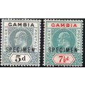 Gambia 1905 SG63s and 65s : 5d and 7½d SPECIMENS - MM - CV £50