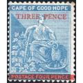 Cape of Good Hope 1879 : SACC29 : 3d on 4d BLUE - MM - CV R4500