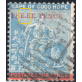 Cape of Good Hope 1879 : SACC29b : 3d on 4d Blue(WM Crown CC) FU `THE.EE` for `THREE` CV R5500