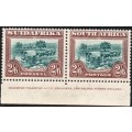 Union of SA - 1927 SACC37 2s6d - GREEN and BROWN INSCRIPTIONAL PAIR(P14) -  MM -  CV R9000