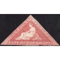Cape of Good Hope : 1858 SACC5a 1d Rose with SIDEWAYS WATERMARK - UNUSED - RARE AS SUCH