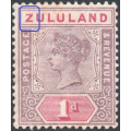 Zululand 1894-6 SACC15a  1d MAUVE and CARMINE WITH ``SHAVED Z``  MM CV R3500