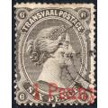 TRANSVAAL 1879 SACC168a 1d on 6d SURCHARGED IN RED VFU CV R10000