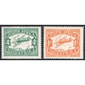 Union of SA - 1929 SACC40-41 - AIRMAIL ISSUE - 4d GREEN & I/- ORANGE - VFU