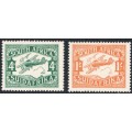 Union of SA - 1929 SACC40-41 - AIRMAIL ISSUE - 4d GREEN & I/- ORANGE - VFU