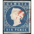 Gambia 1874 SG7w 6d DEEP BLUE IMPERF WITH INVERTED W/M - VFU -  CV £400