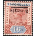SEYCHELLES 1901 3c on 16c WITH INVERTED SURCHARGE - CV £700(2017)