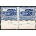 Union of SA : 1937 SACC46a(var) 3d BLUE - ``SHUTTERED WINDOW`` VARIETY`` MM