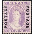 NATAL 1873 SACC67 6d LILAC MAUVE WITH O/P IN BLACK - CV R7500