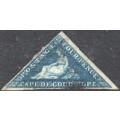 Cape of Good Hope 1853 SACC15aa : 4d BLUE WITH SIDEWAYS WATERMARK - VFU - CV R13000