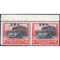 SWA 1927-30 SACC84a : 3d BLACK & RED MARGINAL PAIR, PERF DOWN - UM