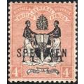 B.C.A.(Nyasaland): 1895 SG23s 4d BLACK & REDDISH BUFF  O/P `SPECIMEN` MM CV £50+