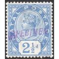 NATAL 1891 SG113s 2½d BRIGHT BLUE - HANDSTAMPED ``SPECIMEN``- MM - CV £75+(2017)