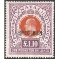 NATAL 1908 SG162s £1.10 BROWN-ORANGE & DEEP PURPLE  OVERPRINTED ``SPECIMEN`` - MM