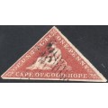 Cape of Good Hope SACC1a : 1d DEEP BRICK-RED ON DEEPLY BLUED PAPER VFU CV R14000