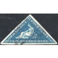 CAPE OF GOOD HOPE 1853 SACC4 - 4d DEEP BLUE ON SLIGHTLY BLUED PAPER - VFU - CV R3500