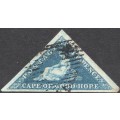 CAPE OF GOOD HOPE 1855 SACC6a - 4d BLUE ON SLIGHTLY BLUED PAPER - VFU - CV R1600+
