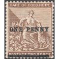 Cape of Good Hope : 1893 SG57b :1d on 2d Deep Bistre -NO STOP AFTER PENNY MM CV £100+(2017)