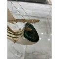 VINTAGE SAILING SHIP MADE FROM A CARVED WARTHOG TUSK, INLAID WITH MALACHITE!!!