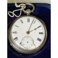 Stunning Sterling Silver pocket watch in ornate scroll design case  Hallmarked Chester on both case