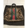 GUCCI Rania Striped Top-handle Python/Green/Red Python/Canvas Shoulder Bag - 100% Authentic
