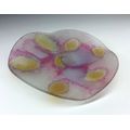 HAND PAINTED FINE ART GLASS DISH    OCHRE COLOURED CIRCULAR DESIGN