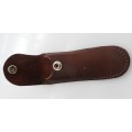 HANDMADE , STITCHED , SOFT BROWN LEATHER, PEN KNIFE , BELT SHEATH  as new