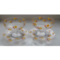 vintage,Stuart Crystal   Sherbet dishes,  Dessert / ice cream , footed bowls, with under saucers