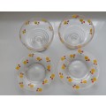 vintage,Stuart Crystal   Sherbet dishes,  Dessert / ice cream , footed bowls, with under saucers