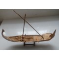 NAUTICAL DECOR - FOLK ART , HAND CARVED WOODEN FISHING CANOE DISPLAY MODEL