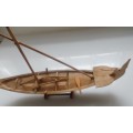 NAUTICAL DECOR - FOLK ART , HAND CARVED WOODEN FISHING CANOE DISPLAY MODEL