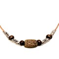 Necklace, Coconut Wooden Necklace  with Clay element - 50cm Men size