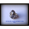R1-00 NO RESERVE ! - STERLING SILVER AGATE RING- SIZE 7 / "O"