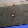 Antique 1950s Strong Steel Bank Cash Document Box, 12` Metal Security Lock Box. Bronze Handle