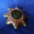 Rare Vtg Carnival Glass Amber Green Sawtooth Rim Bowl, Northwood Carnival Glass Iridescent Embossed