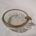 Vintage  Cut Glass Personal Vanity Trinket Dish Ashtray with Gold Metal Rim