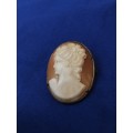 Vintage shell cameo pendant brooch. Intricately carved detail.