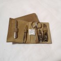 Manicure Set. Travel set in full Stainless Steel in genuine leather heavy hide pouch.