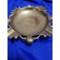 Vintage Brass Ashtray - Ornate with shell design and Engraving- Cigar sized holder